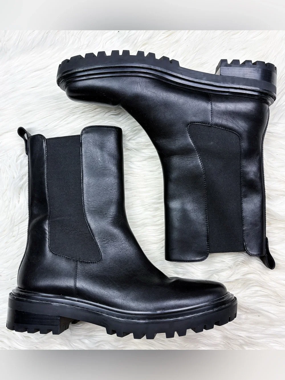 Tory Burch Benton Boot Chelsea Lug Sole Leather Tall Black Womens 11